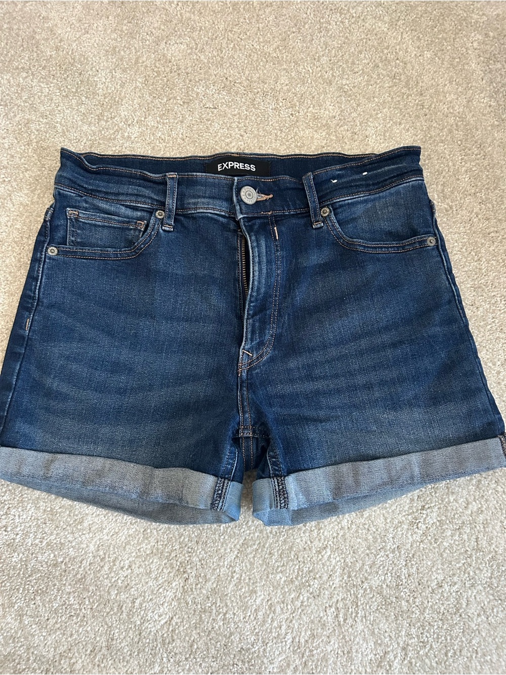 Express Women's Dark Wash Denim Roll-Cuff Shorts